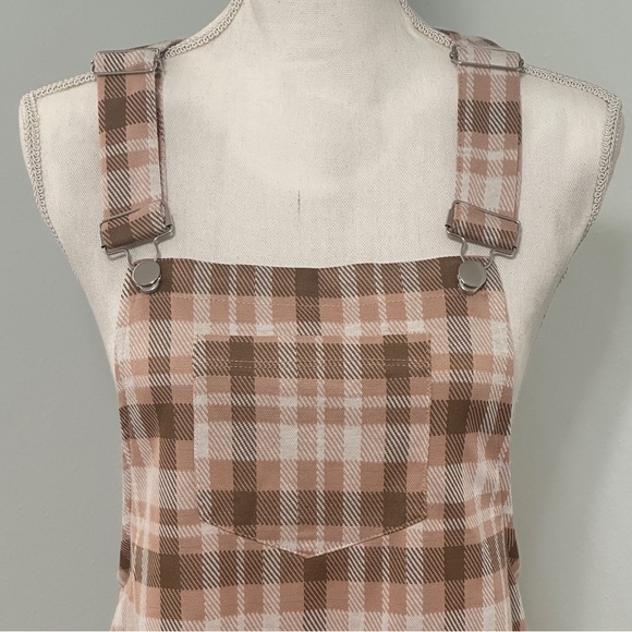 No Comment Pink/Tan Plaid Overall Mini Dress NWT - Picture 6 of 8